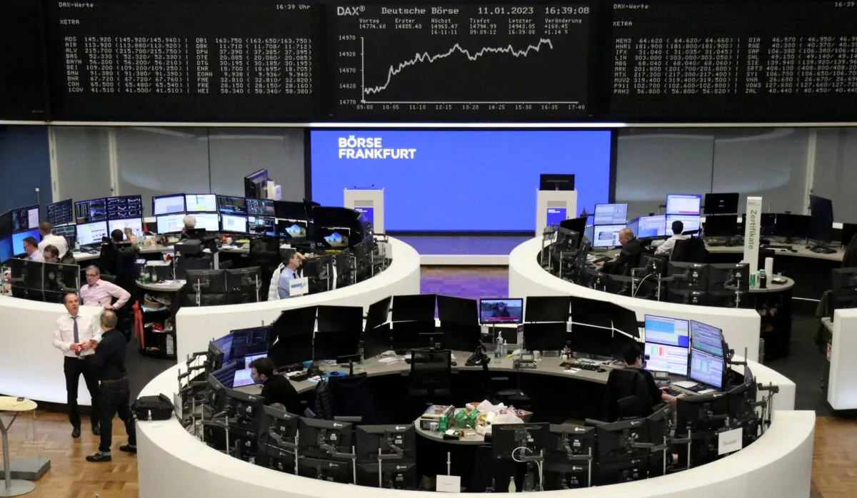 The German share price index DAX graph is pictured at the stock exchange in Frankfurt, Germany, on Jan. 11, 2023. (Staff/Reuters)