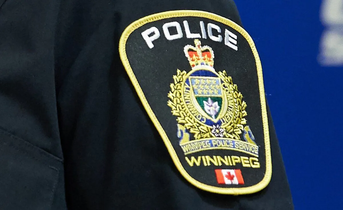 A Winnipeg Police Service shoulder badge is seen on Sept. 2, 2021 at the Public Information Office. (The Canadian Press/David Lipnowski)
