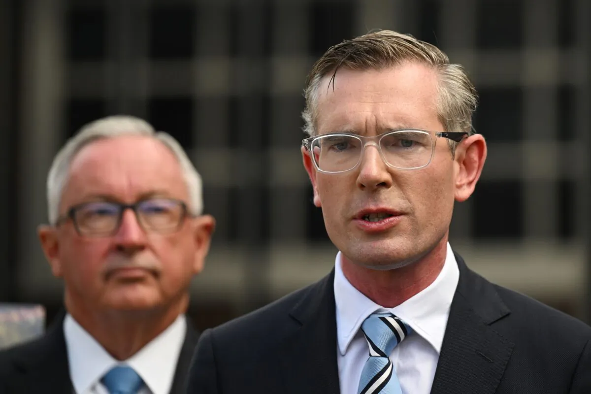 NSW Premier Dominic Perrottet faces the media during a press conference at Ryde Hospital, in Sydney on Jan. 13, 2023. (AAP Image/Dean Lewins)