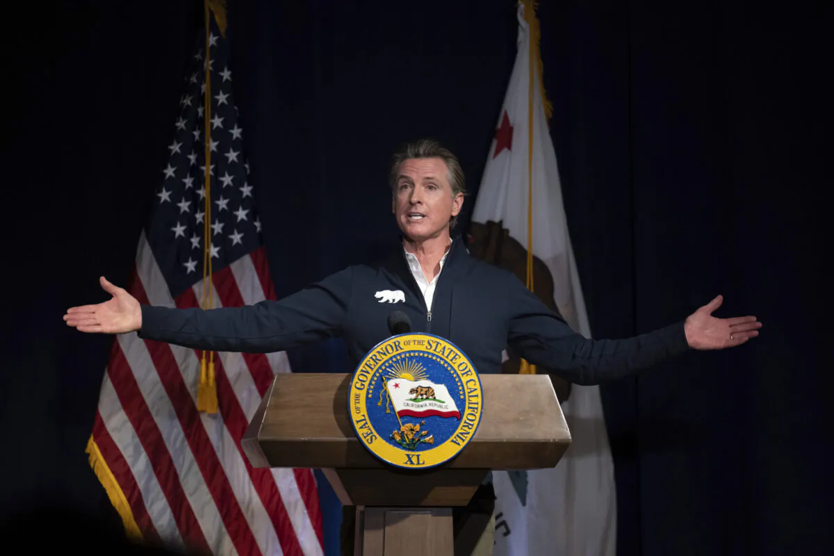 California Gov. Gavin Newsom delivers his budget proposal in Sacramento on Jan. 10, 2023. (José Luis Villegas/AP Photo)
