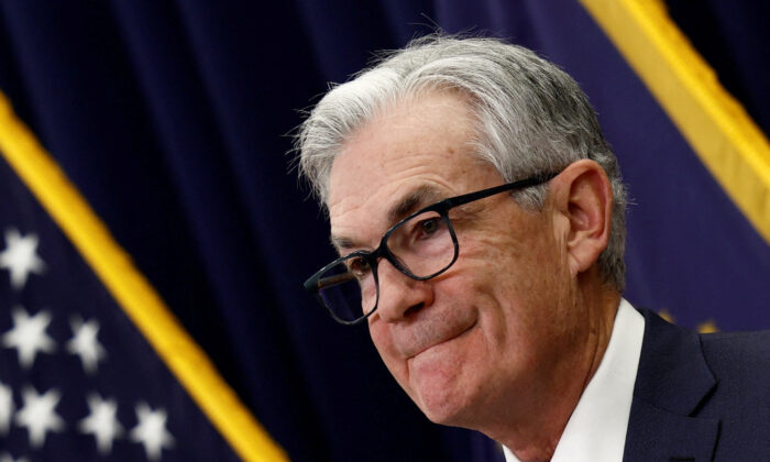 Federal Reserve Board Chairman Jerome Powell looks on during a news conference following the announcement that the Federal Reserve raised interest rates by half a percentage point, at the Federal Reserve Building in Washington, on Dec. 14, 2022. (Evelyn Hockstein/Reuters)