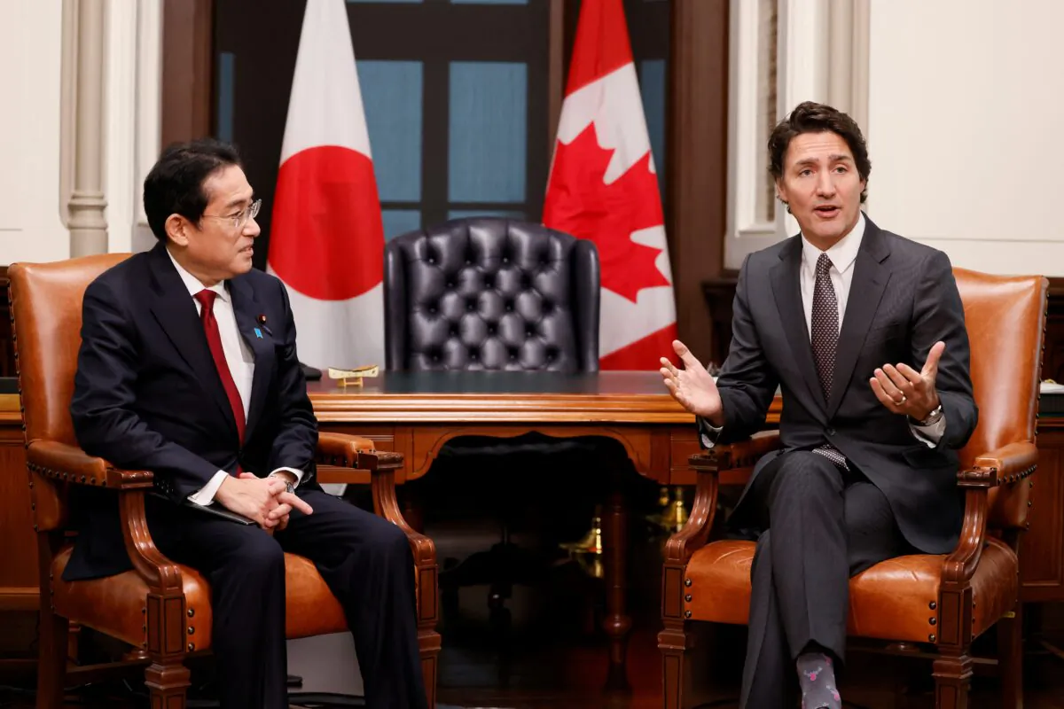 Canada's Prime Minister Justin Trudeau speaks during his meeting with Japan's Prime Minister Fumio Kishida in Ottawa, Ontario, Canada, on Jan. 12, 2023. (Blair Gable/Reuters)