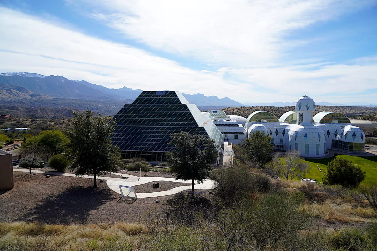 The Biosphere 2 ecological research complex in Oracle, Ariz., on Jan. 11, 2023. (Allan Stein/The Epoch Times)
