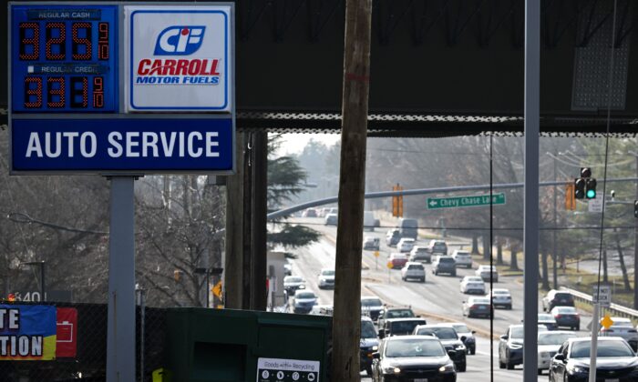 A sign shows the price for a gallon of regular gas at a station in Chevy Chase, Md., on Jan. 12, 2023. (Mandel Ngan/AFP via Getty Images)