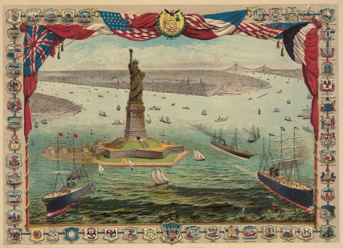 "The gift of France to the American people, the Bartholdi colossal statue, Liberty Enlightening the World," 1884. Library of Congress. (Public Domain)