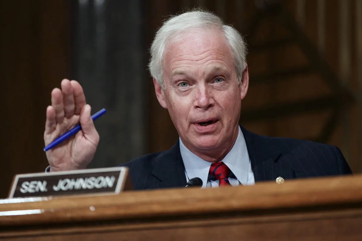 Senator Ron Johnson, a Republican from Wisconsin, during a Senate Homeland Security and Government Affairs committee on Feb. 9, 2021. (Ting Shen/AFP via Getty Images)