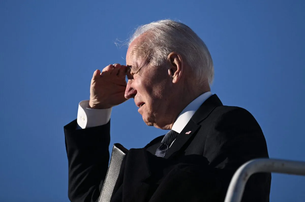 President Joe Biden boards Air Force One at the Delaware Air National Guard Base in New Castle, Del., on Jan. 15, 2023. (Brendan Smialowski/AFP via Getty Images)