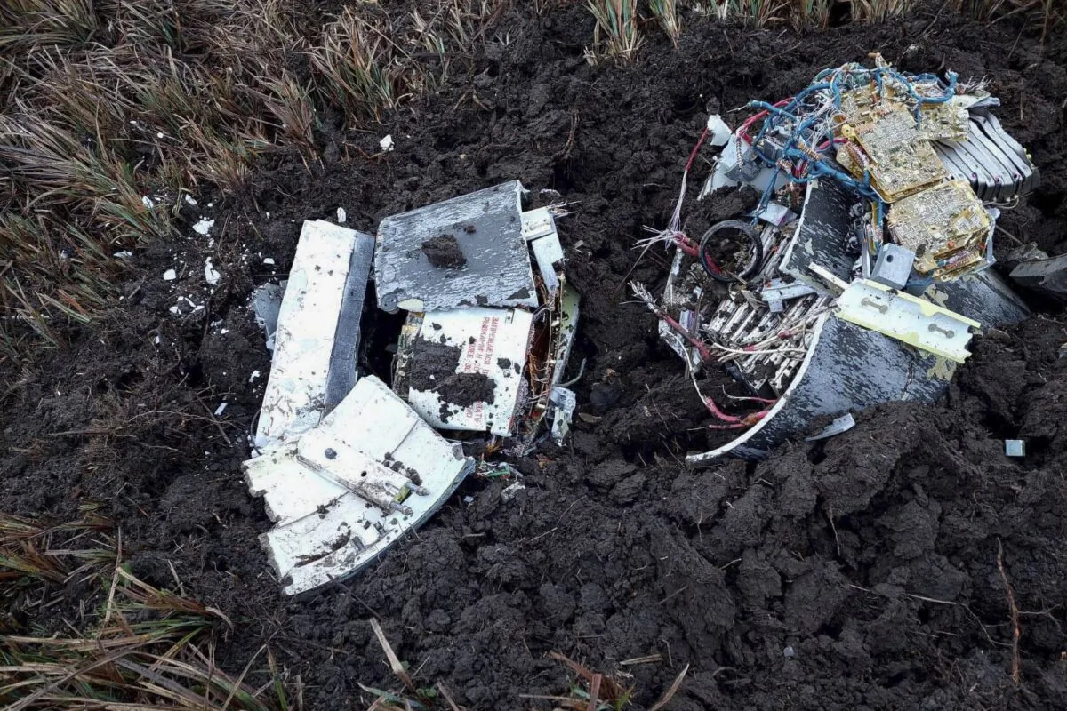 The remains of a missile in a field in the village of Larga, northern Moldova, on Jan. 14, 2023. (Moldovan Interior Ministry via AP)