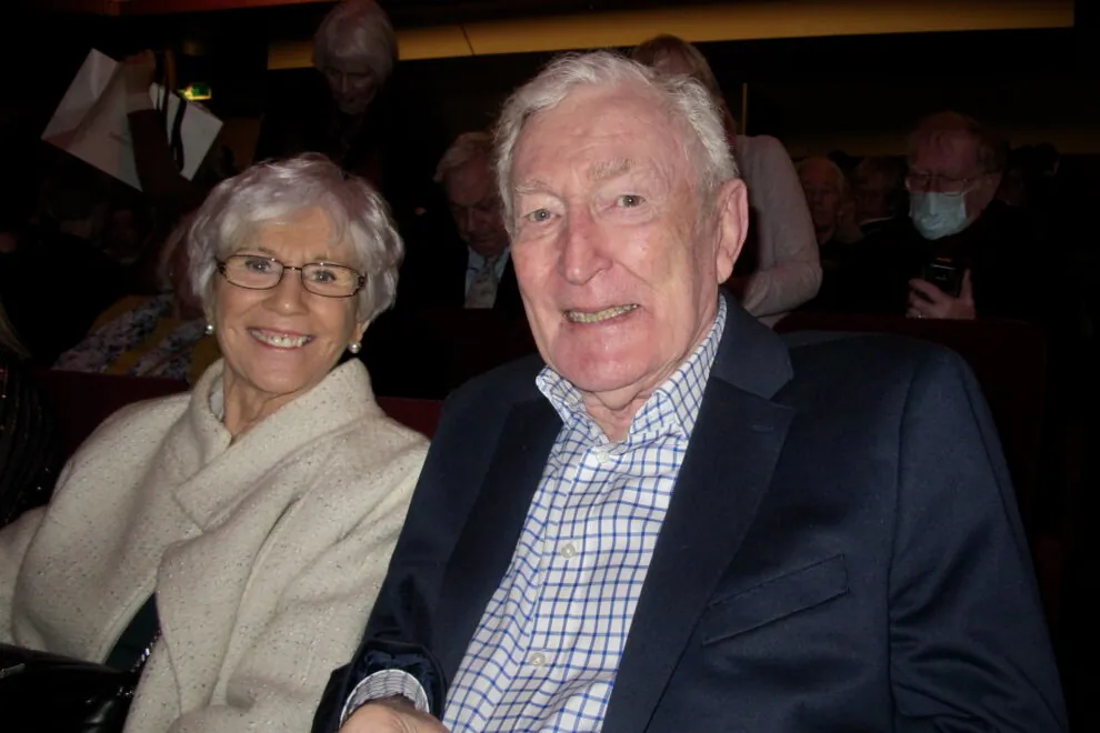 Retired pilot captain Owen O'Mahony and his wife attended Shen Yun Performing Arts at the New Theatre, in Oxford, on Jan. 15, 2023. (Mary Mann/The Epoch Times)