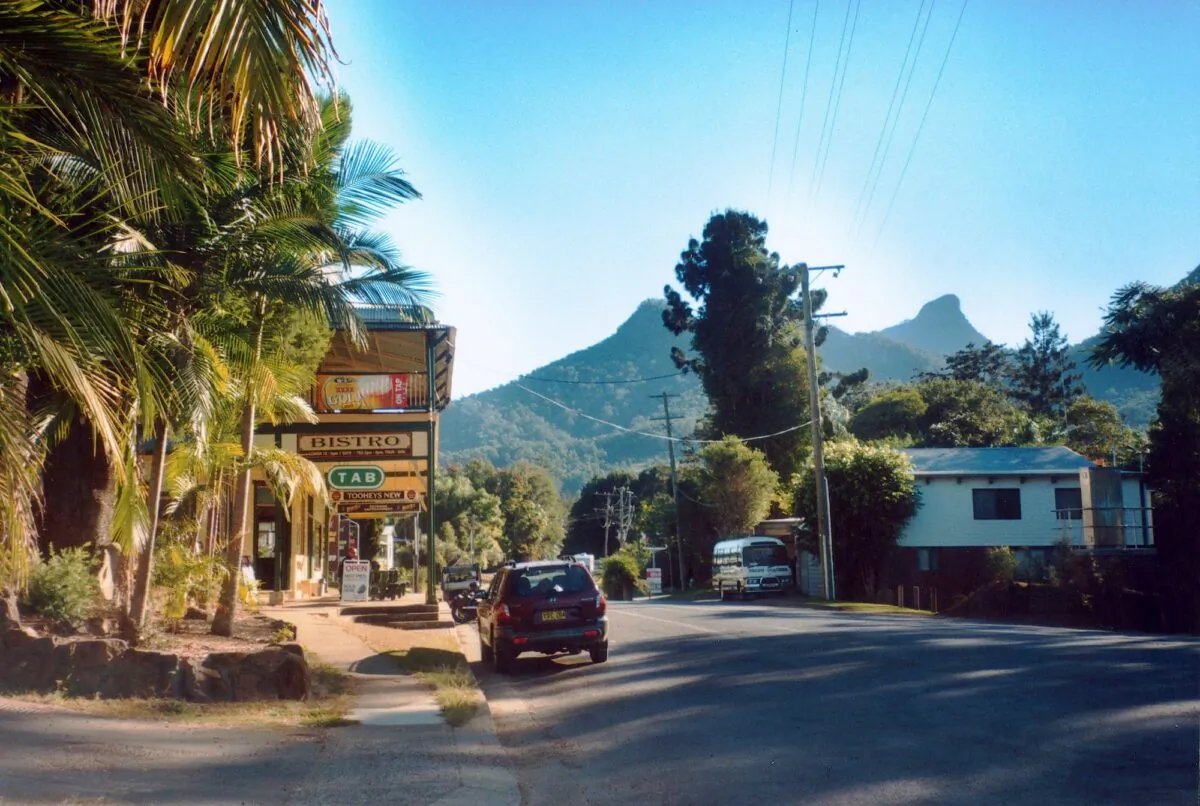 One of many scenic villages in the Tweed Hinterland is Uki, in the shadow of Mount Warning in the background located in northern New South Wales, Australia on July 28, 2004. (AAP Image/James Shrimpton)