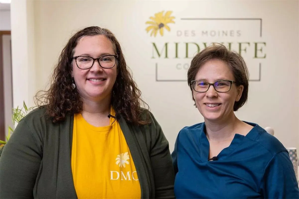 Emily Zambrano-Andrews (left) and Caitlin Hainley (right) of the Des Moines Midwife Collective in an undated photo. (Courtesy of Pacific Legal Foundation)