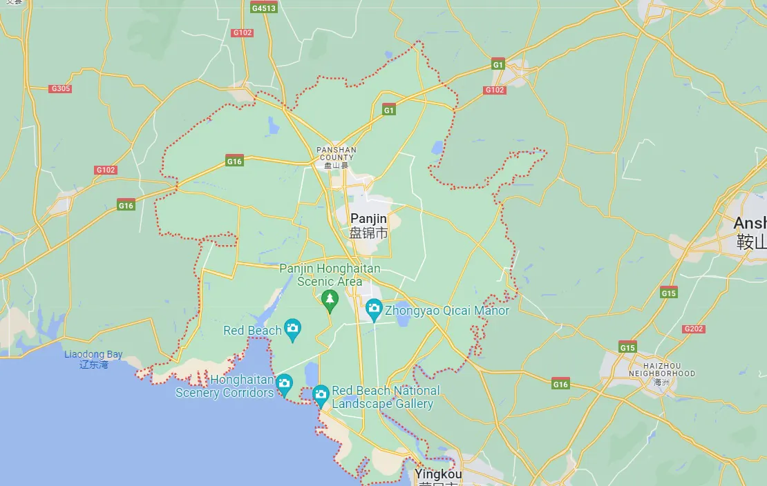 A map shows the location of Panjin city, Liaoning province, China. (Google Maps)