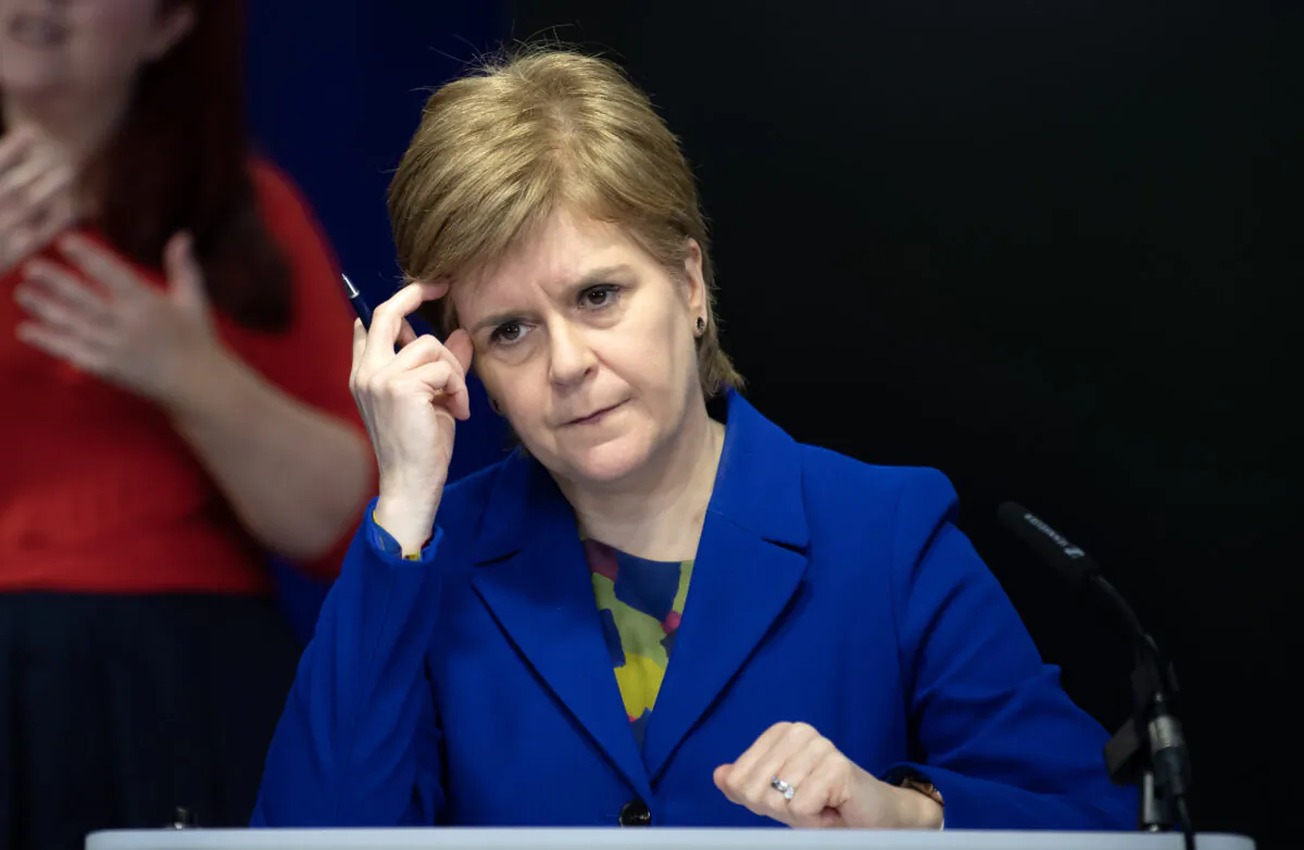 Scottish First Minister Nicola Sturgeon during a press conference on winter pressures in the NHS, at St. Andrews House in Edinburgh on Jan. 16, 2023. (Lesley Martin/PA Media)