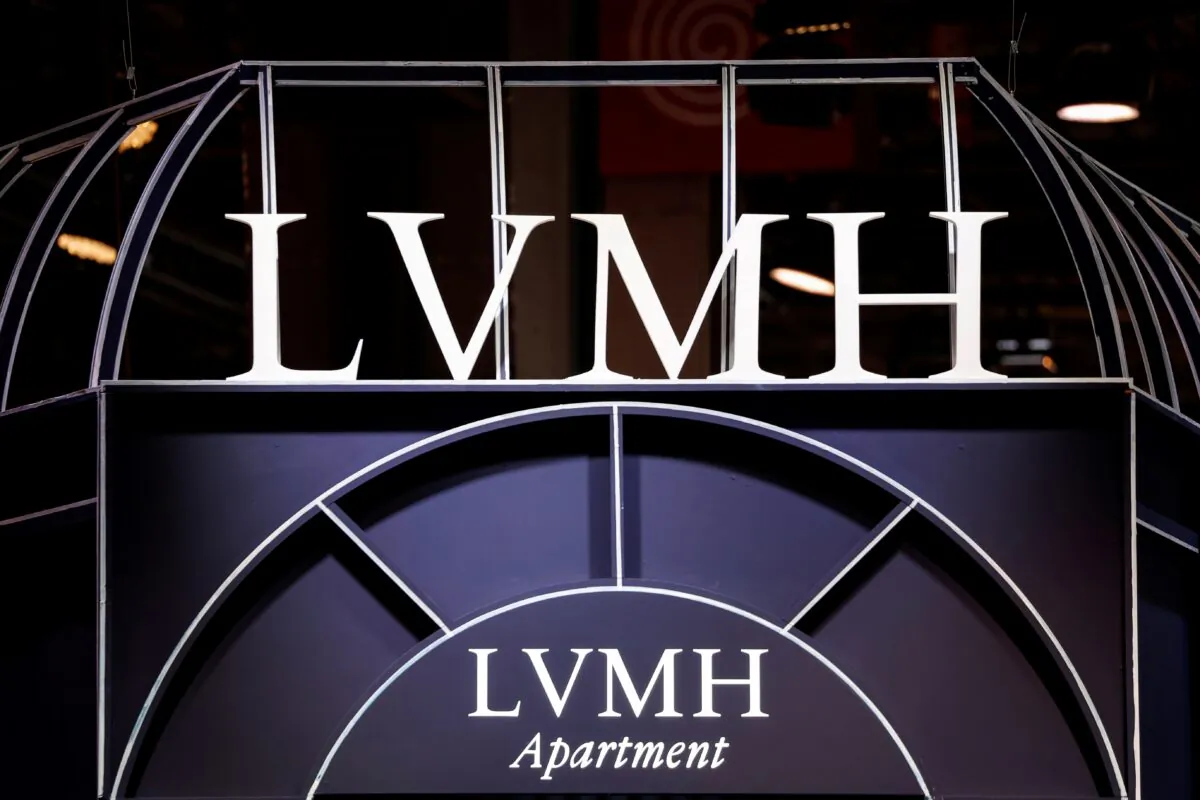 A logo of LVMH at its exhibition space, at the Viva Technology conference dedicated to innovation and startups at Porte de Versailles exhibition center in Paris on June 15, 2022. (Benoit Tessier/Reuters)