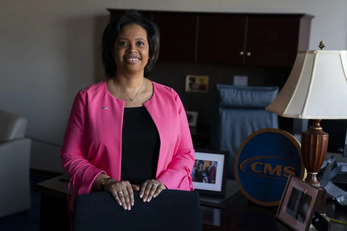 Chiquita Brooks-LaSure, the Administrator for the Centers of Medicare and Medicaid Services, poses for a photograph in her office in Washington on Feb. 9, 2022. (Evan Vucci/AP Photo)