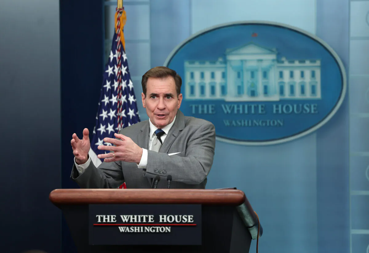 John Kirby, coordinator for strategic communications at the National Security Council in the White House, speaks during a press briefing at the White House on Jan. 12, 2023. (Kevin Dietsch/Getty Images)