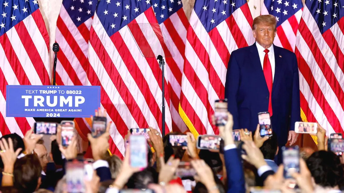 Former President Donald Trump arrives to speak at the Mar-a-Lago Club in Palm Beach, Fla., on Nov. 15, 2022. (Alon Skuy/AFP via Getty Images)