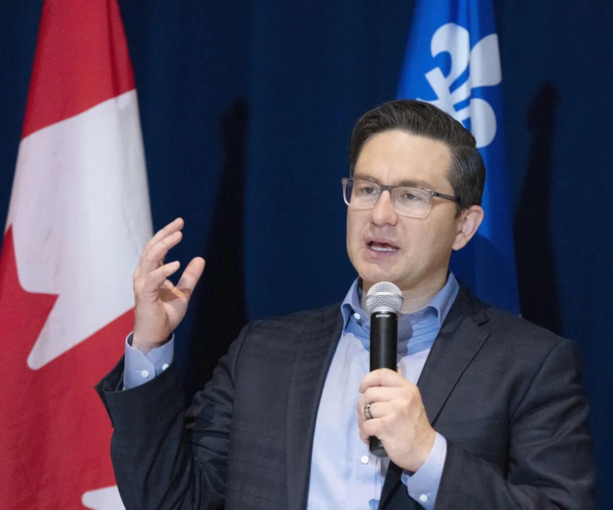 Federal Conservative Leader Pierre Poilievre speaks at an adult education centre as he starts his tour of Quebec, in Montreal on Jan. 16, 2023. (The Canadian Press/Ryan Remiorz)