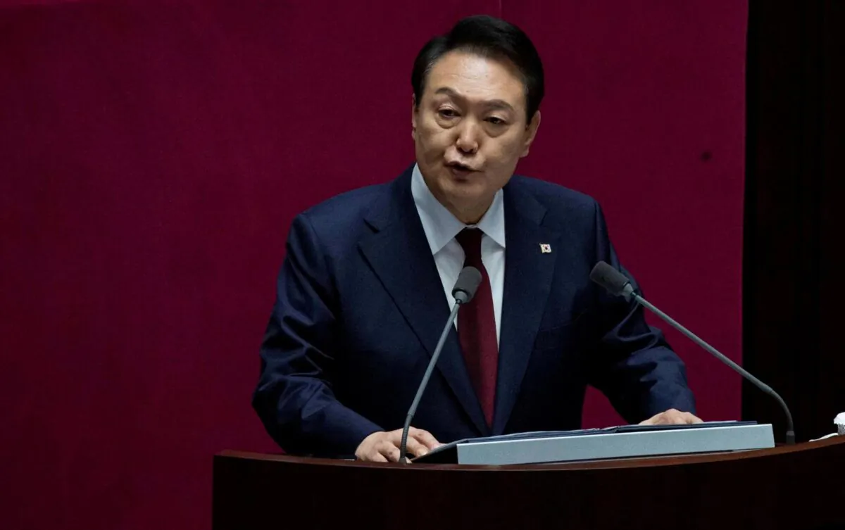South Korean President Yoon Suk-yeol speaks on the government supplementary budget at the National Assembly in Seoul, South Korea, on Oct. 25, 2022. (Jeon Heon-kyun/Pool/Getty Images)