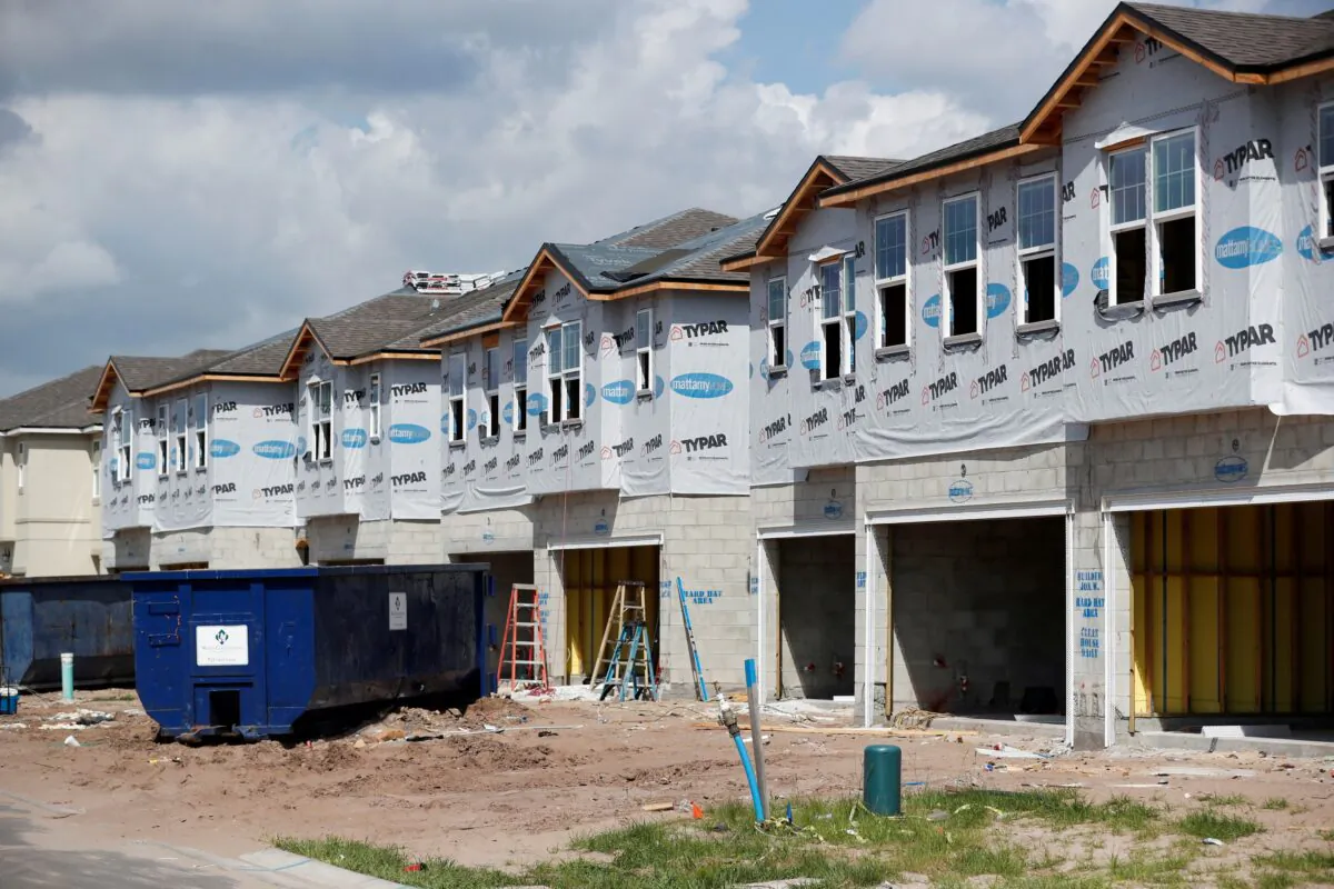 New townhomes under construction while building material supplies are in high demand in Tampa, Fla., on May 5, 2021. (Octavio Jones/Reuters)