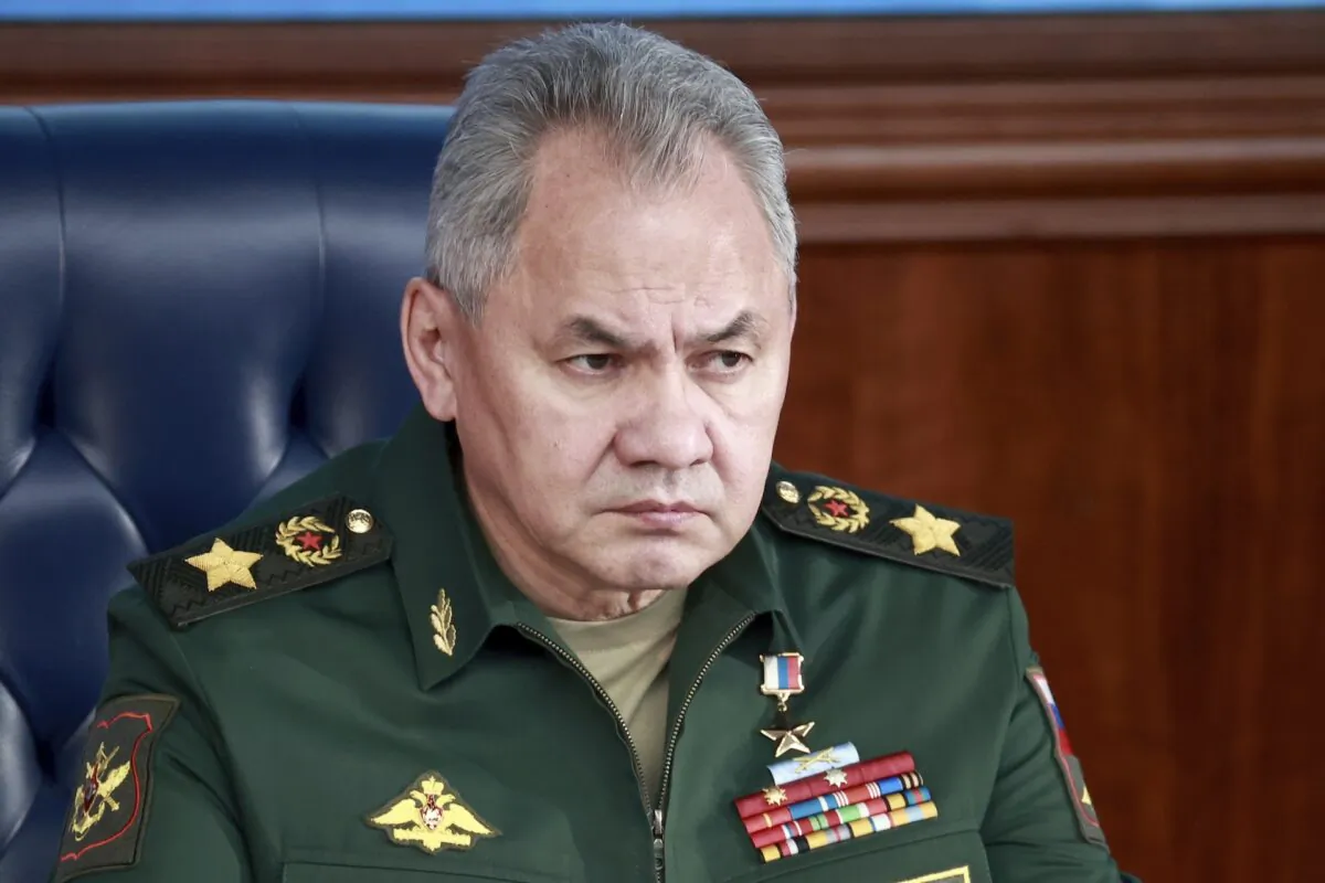 Russian Defense Minister Sergei Shoigu attends a meeting of Russian President Vladimir Putin with senior military officers in Moscow on Dec. 21, 2022. (Sergey Fadeichev, Sputnik, Kremlin Pool Photo via AP)