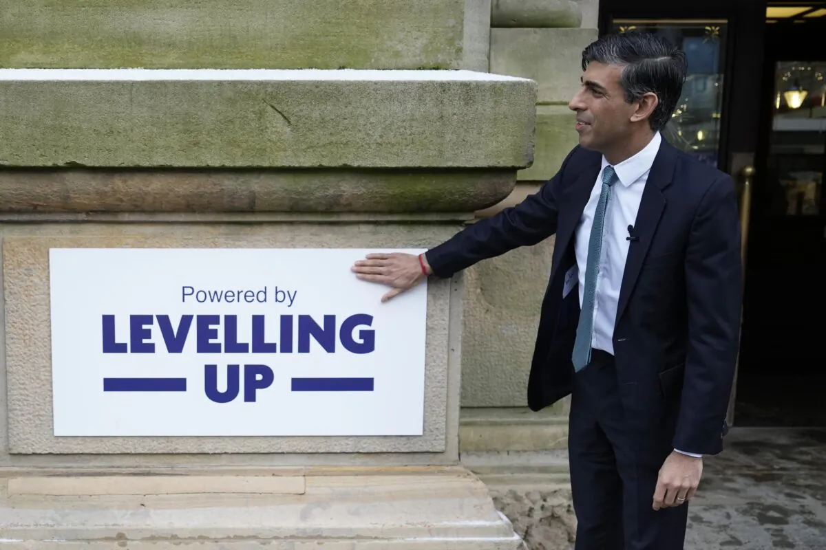 Undated photo of Prime Minister Rishi Sunak during a community project visit to Accrington Market Hall in Lancashire, England. (Christopher Furlong/PA Media)
