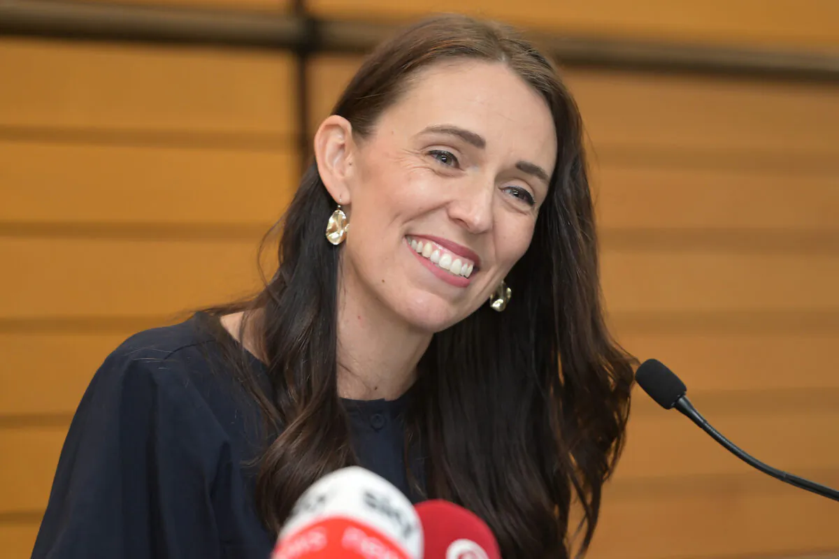 Former Labour Prime Minister Jacinda Ardern announcing her resignation at the War Memorial Centre in Napier, New Zealand, on Jan. 19, 2023. (Kerry Marshall/Getty Images)