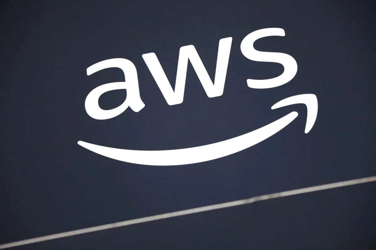 A logo for Amazon Web Services (AWS) at the Collision conference in Toronto on June 23, 2022. (Chris Helgren/Reuters)