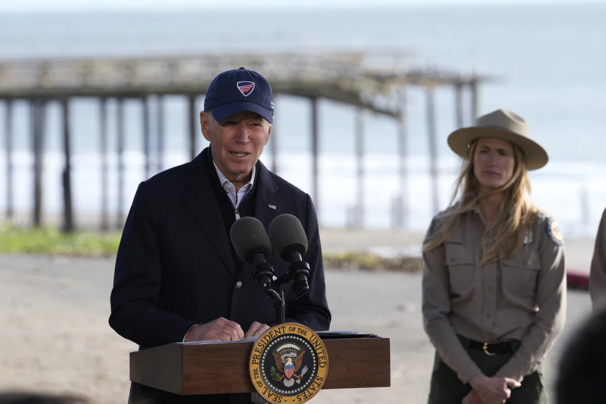 President Joe Biden speaks at Seacliff State Park in Aptos, Calif., on Jan 19, 2023. (Susan Walsh/AP Photo)