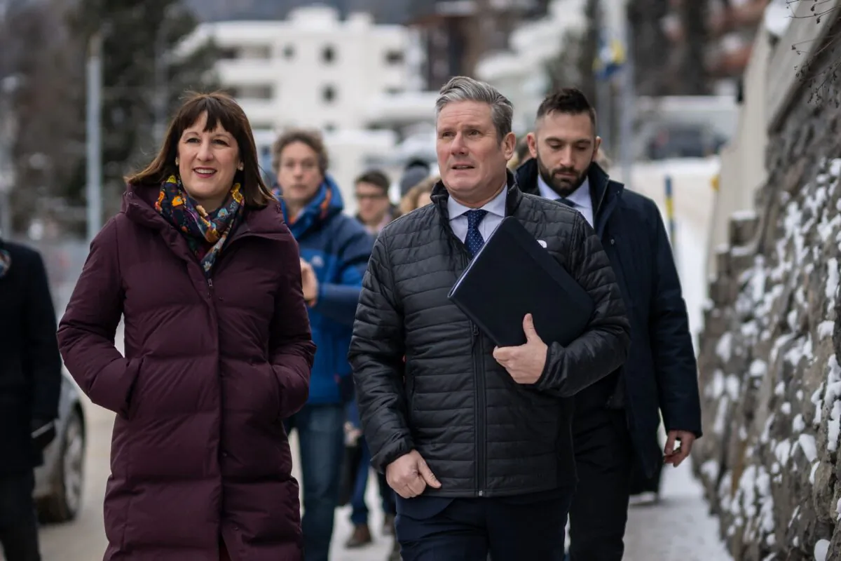 Britain's opposition Labour party leader Keir Starmer (R) walk with Britain's opposition Labour Party shadow chancellor of the Exchequer Rachel Reeves prior to a meeting with CEOs during the World Economic Forum annual meeting in Davos on Jan. 19, 2023. (Fabrice Coffrini/AFP via Getty Images)