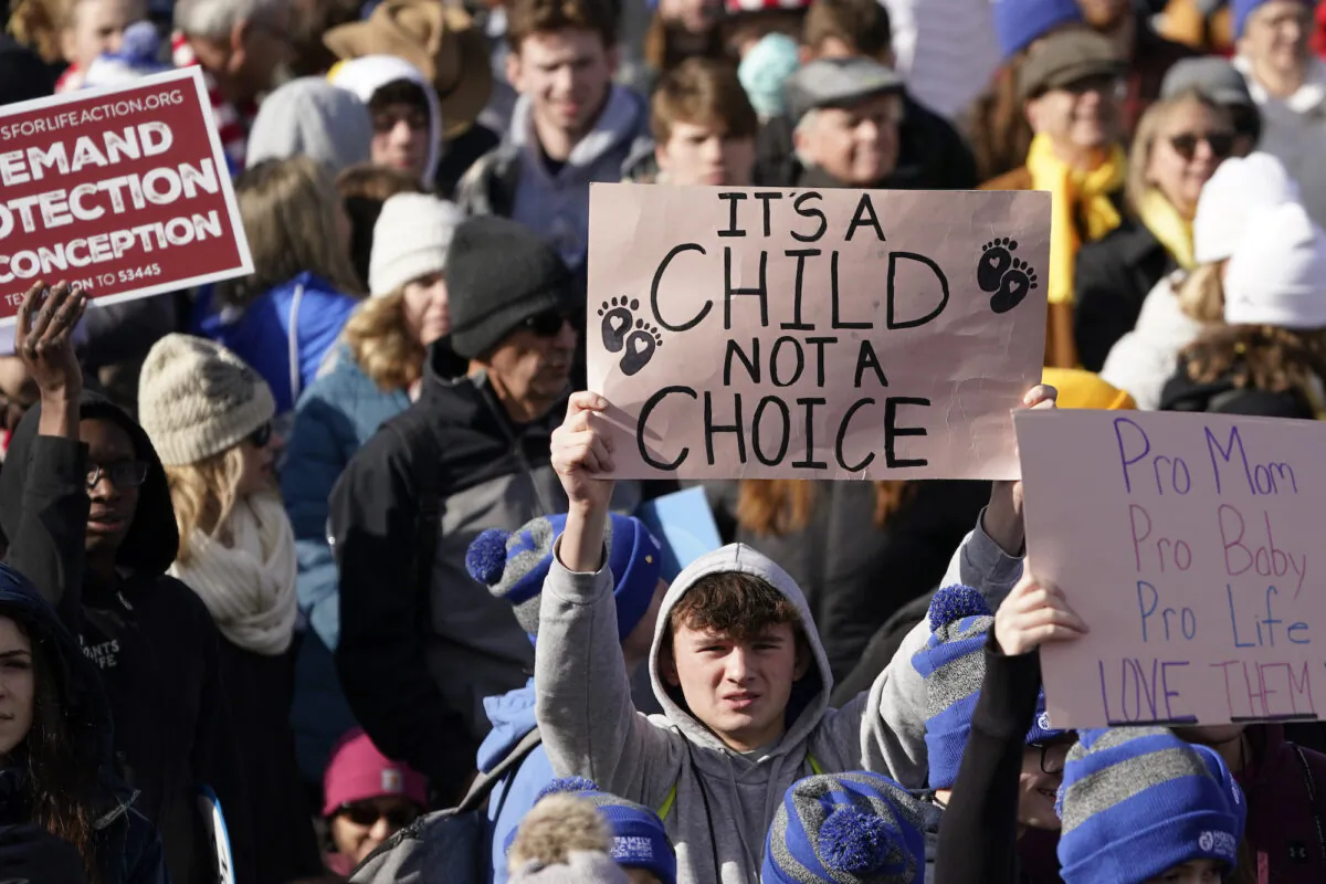 People participate in the March for Life rally in Washington, on Jan. 20, 2023. (AP Photo/Patrick Semansky)