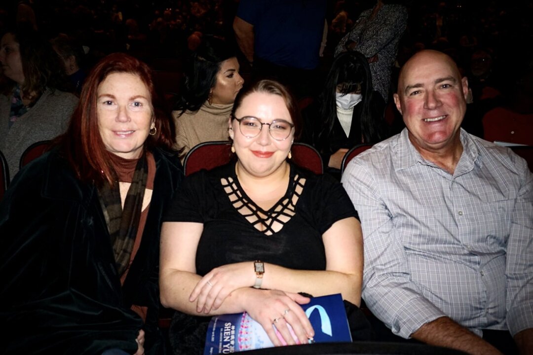 Jeff and Robin Kasper with their niece Kirsten Pauley at the Raleigh Memorial Auditorium, on Jan. 21, 2023. (Yawen Hung/ The Epoch Times)