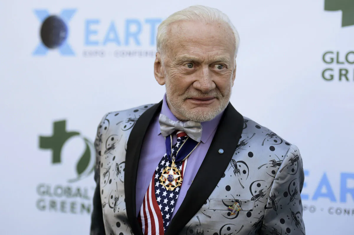 Buzz Aldrin attends the 15th annual Global Green Pre-Oscar Gala at NeueHouse Hollywood in Los Angeles on Feb. 28, 2018. (Richard Shotwell/Invision/AP)