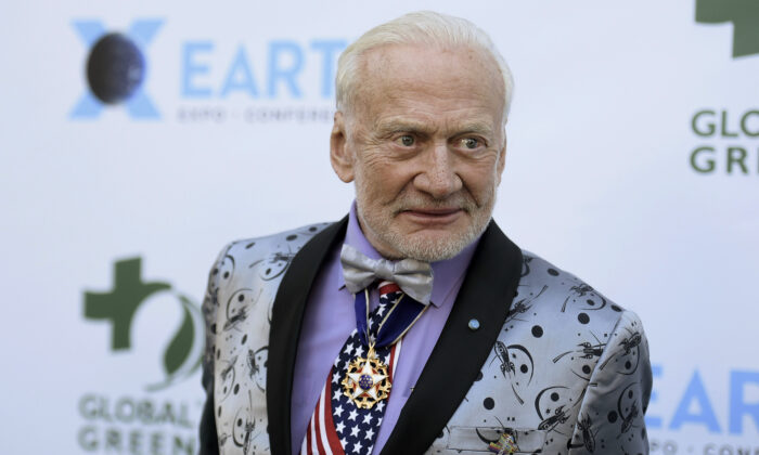 Buzz Aldrin attends the 15th annual Global Green Pre-Oscar Gala at NeueHouse Hollywood in Los Angeles on Feb. 28, 2018. (Richard Shotwell/Invision/AP)
