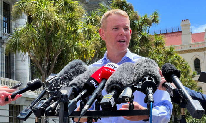 Chris Hipkins speaks to members of the media, after being confirmed as the only nomination to replace Jacinda Ardern as leader of the Labour Party, outside New Zealand's parliament in Wellington, New Zealand on Jan. 21, 2023. (Lucy Craymer/Reuters)