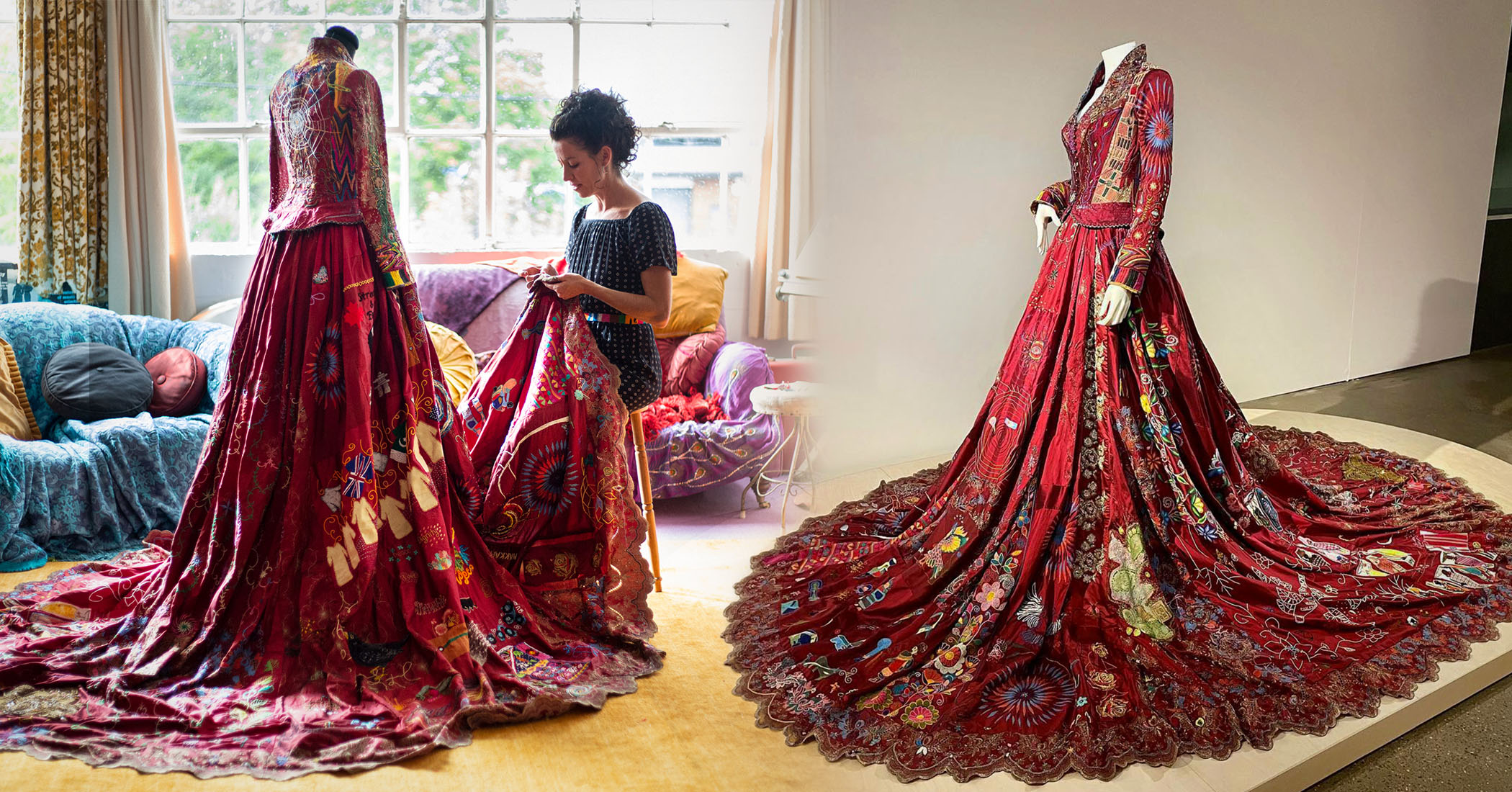Stunning Red Dress Made by 370 Artisans in 50 Countries Over 13 Years