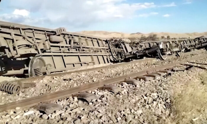 Detailed train carriages in Balochistan, Pakistan, on Jan. 20, 2023, in a still from video. (Medical Emergency Response Centers 1122 Balochistan Handout via Reuters/Screenshot via The Epoch Times)