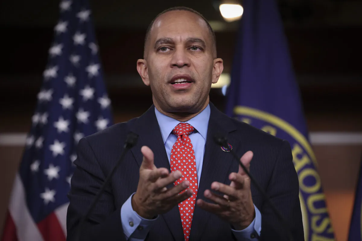 House Minority Leader Hakeem Jeffries (D-N.Y.) answers questions during a press conference at the U.S. Capitol on Jan. 12, 2023 in Washington. (Win McNamee/Getty Images)
