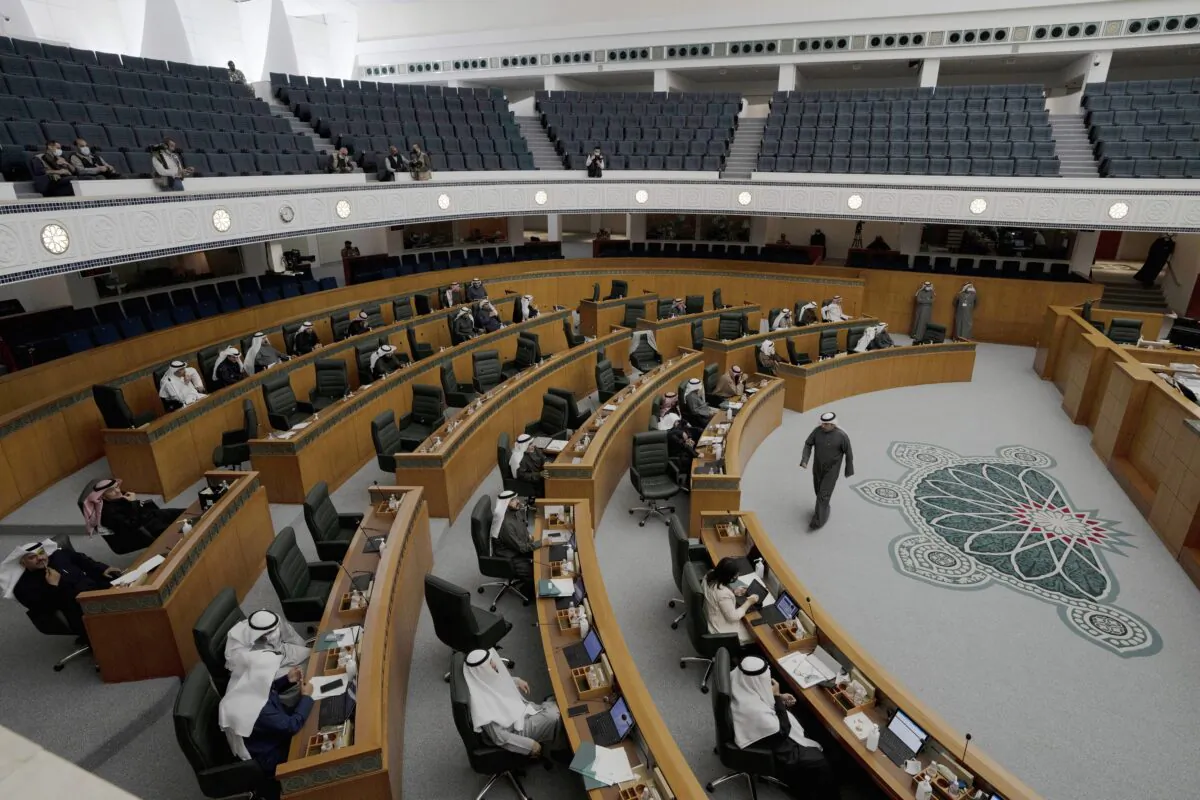 Lawmakers attend a session of Kuwait's National Assembly in Kuwait City on Feb. 8, 2022. (Maya Alleruzzo/AP Photo)