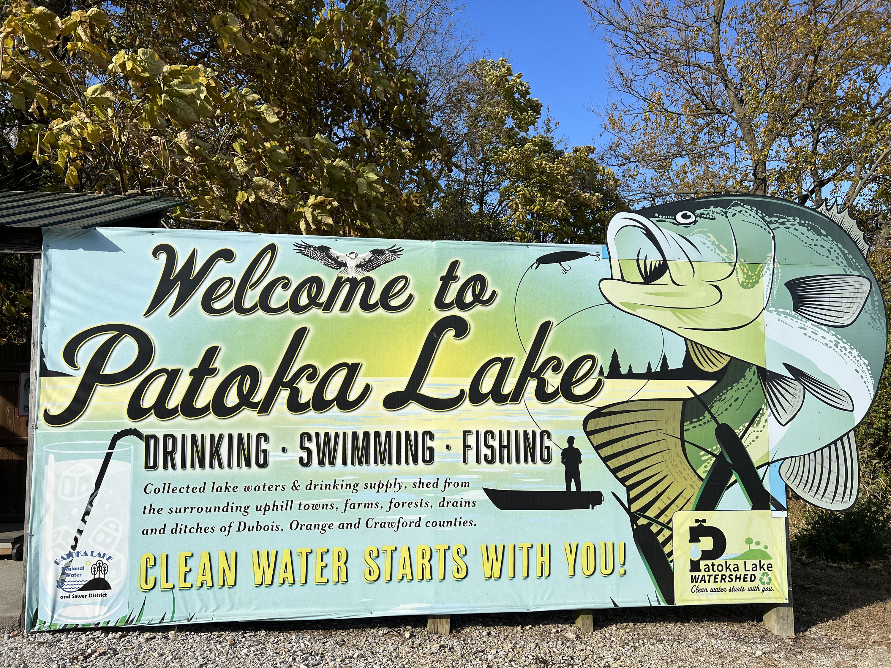A sign for Patoka Lake