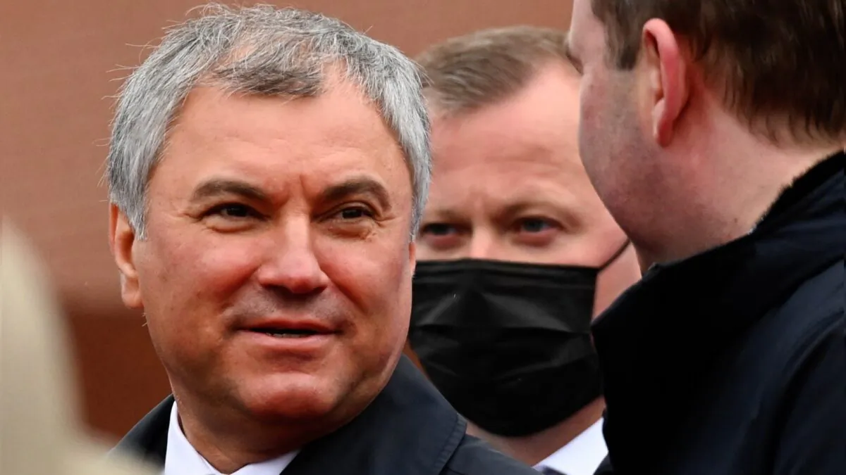 State Duma speaker Vyacheslav Volodin attends the Victory Day military parade at Red Square in Moscow on May 9, 2021. (Kirill Kudryavtsev/AFP via Getty Images)