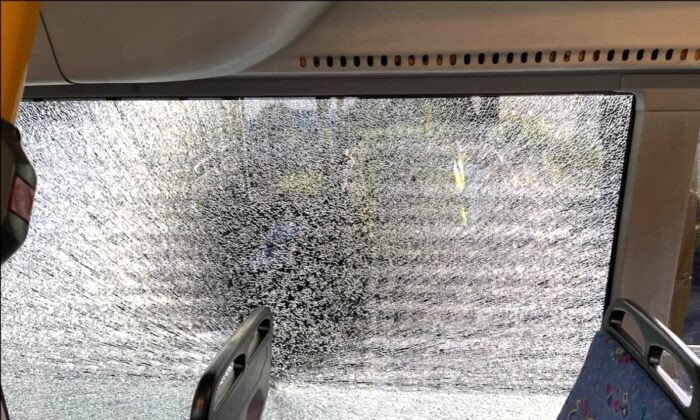 Passengers were seated here when a rock was thrown at the side of a Brisbane City Council bus. This occurred Jan. 13, 2023, at 5:40pm. (Courtesy of the Rail, Tram and Bus Union)