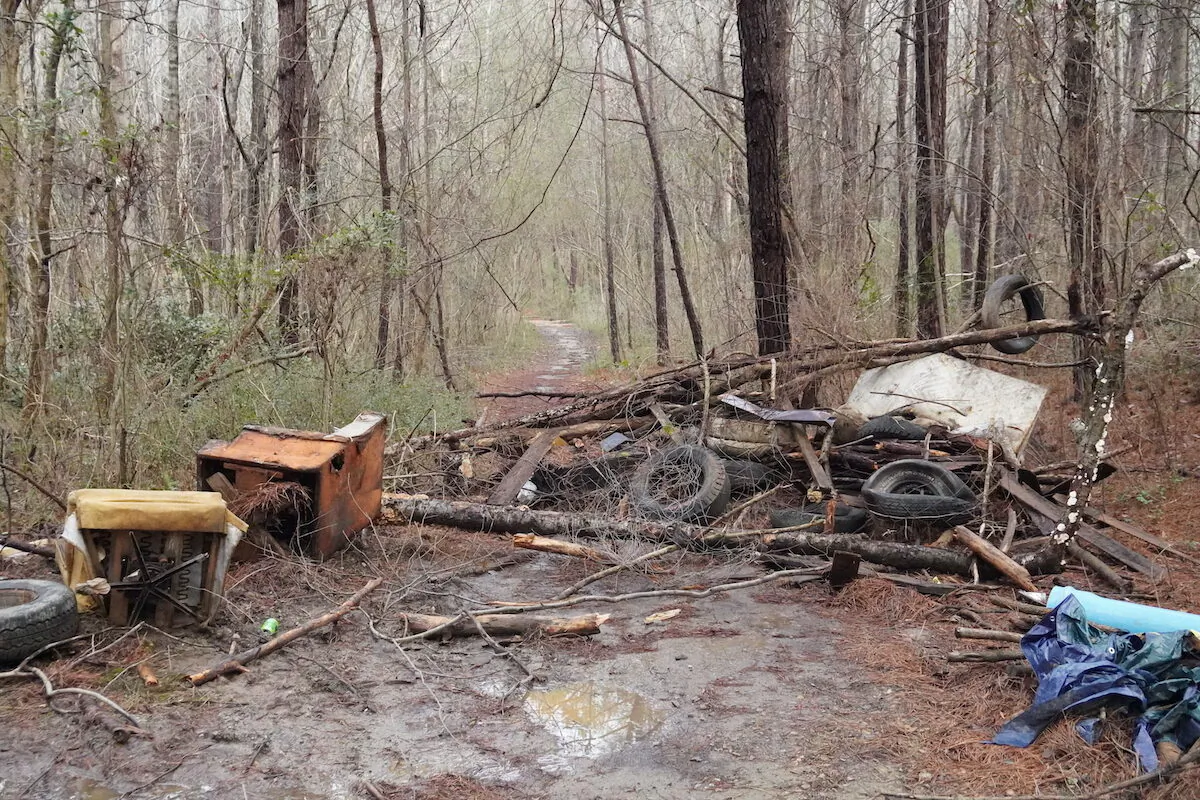 A barricade in the anarchist camp near Atlanta, Ga. on Jan. 23, 2023. (Jackson Elliott/The Epoch Times)