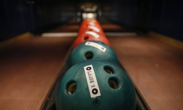 Labelled bowling balls at All Star Lanes bowling alley at Westfield in White (Hollie Adams/Getty Images)