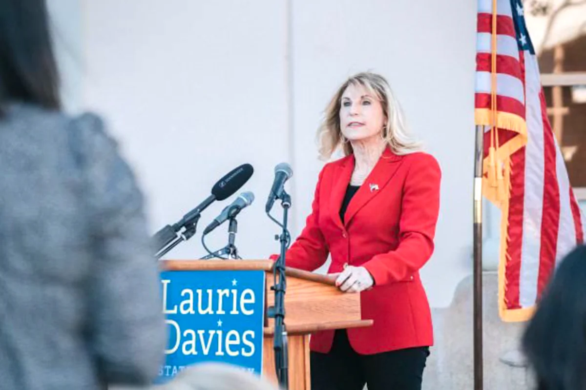 Assemblywoman Laurie Davies (R-Laguna Niguel) introduces AB 1785 during a press conference in San Juan Capistrano, Calif., on Feb. 7, 2022. (Courtesy of Tim Kearns)