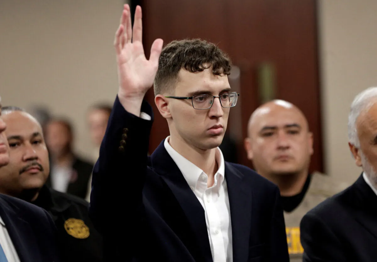 El Paso Walmart mass shooter Patrick Crusius, a 21-year-old male from Allen, Texas, accused of killing 22 and injuring 25, is arraigned in El Paso, Texas on Oct. 10, 2019. (Mark Lambie/Pool via Reuters)