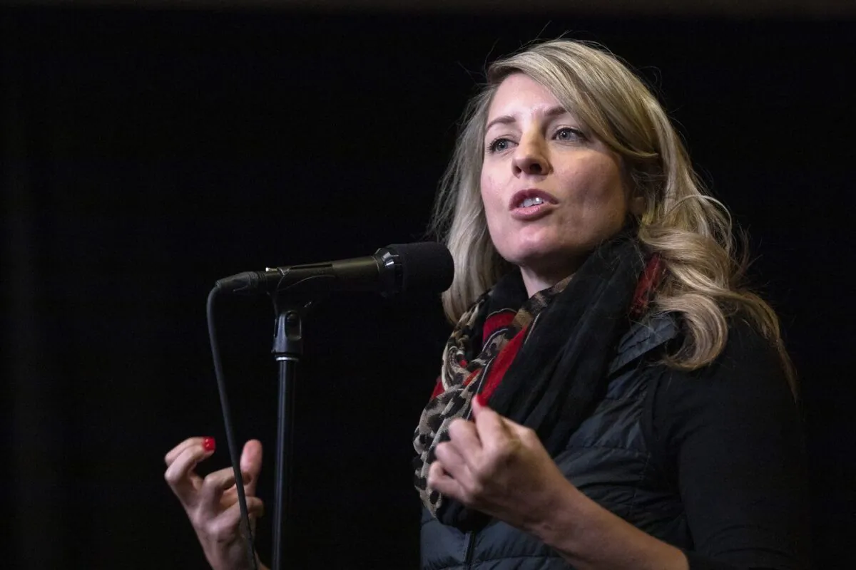 Foreign Affairs Minister Melanie Joly speaks to the media at the Hamilton Convention Centre, in Hamilton, Ont., ahead of the Liberal Cabinet retreat, on Jan. 23, 2023. (The Canadian Press/Nick Iwanyshyn)
