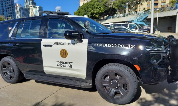 A San Diego Police Department vehicle in San Diego, on Jan. 19, 2023. (Mark Mathews/The Epoch Times)