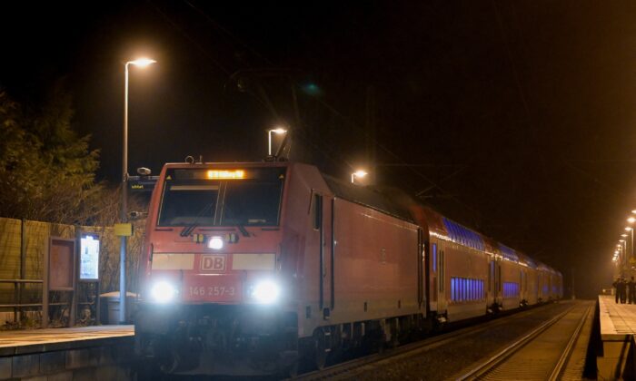 A bid     stands astatine  a railway presumption    aft  an incidental  involving a weapon  onslaught  took spot  connected  a bid     travelling betwixt  Kiel and Hamburg successful  Brokstedt, Germany, connected  Jan. 25, 2023. (Fabian Bimmer/Reuters)