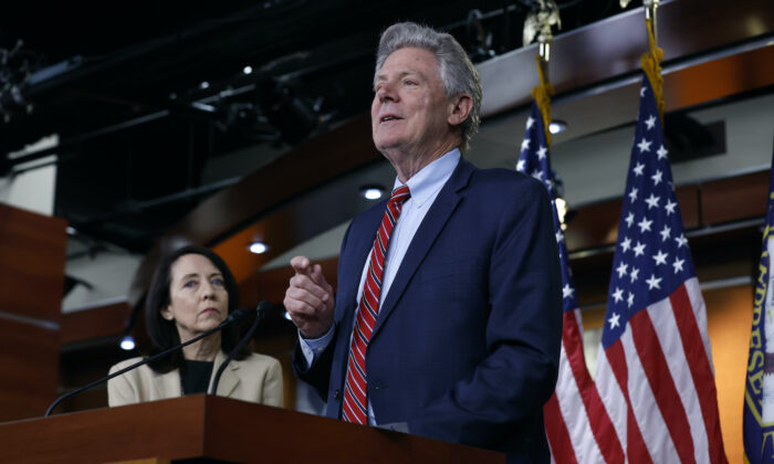 House Energy and Commerce Committee Chairman Frank Pallone (D-N.J.) outlines  legislative efforts to lower fuel prices during a news conference in the U.S. Capitol Visitors Center in Washington on April 28, 2022. (Chip Somodevilla/Getty Images)